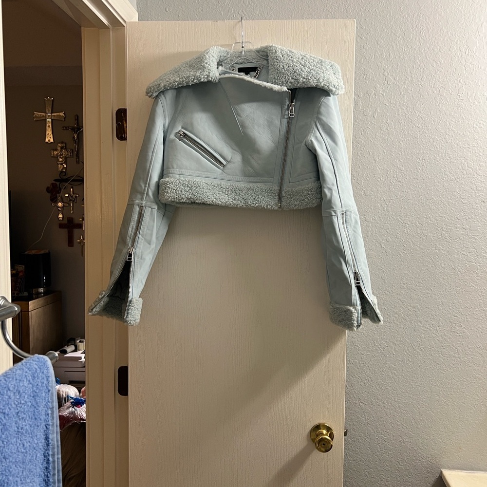 h:ours Light Blue Leather Jacket